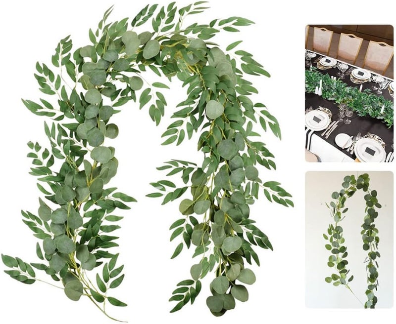 woobles Artificial Vine, Artificial Vine Willow Leaves Garland Table Runner 6.5ft Faux Eucalyptus Twigs for Wedding 2PCS, Greenery Garland - Image 5